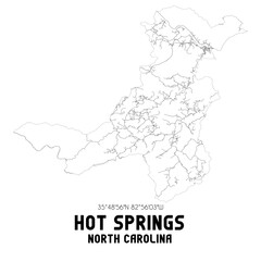 Hot Springs North Carolina. US street map with black and white lines.