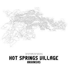 Hot Springs Village Arkansas. US street map with black and white lines.