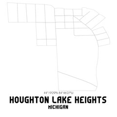 Houghton Lake Heights Michigan. US street map with black and white lines.