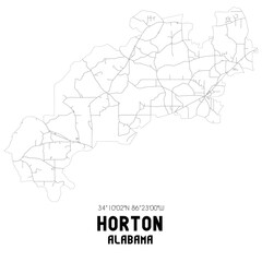 Horton Alabama. US street map with black and white lines.
