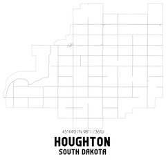 Houghton South Dakota. US street map with black and white lines.