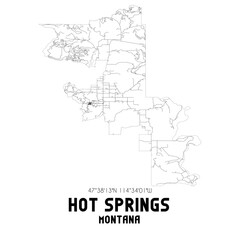 Hot Springs Montana. US street map with black and white lines.