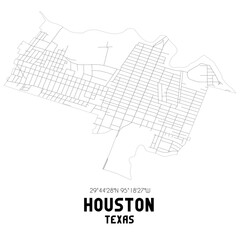Houston Texas. US street map with black and white lines.