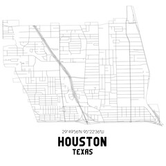 Houston Texas. US street map with black and white lines.