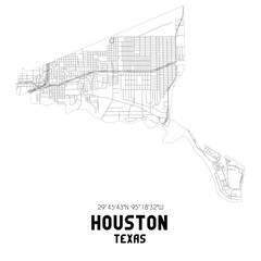 Houston Texas. US street map with black and white lines.