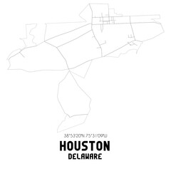 Houston Delaware. US street map with black and white lines.