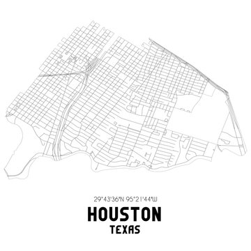 Houston Texas. US street map with black and white lines.