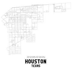 Houston Texas. US street map with black and white lines.