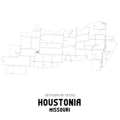 Houstonia Missouri. US street map with black and white lines.