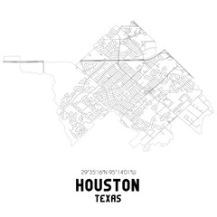 Houston Texas. US street map with black and white lines.