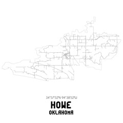 Howe Oklahoma. US street map with black and white lines.