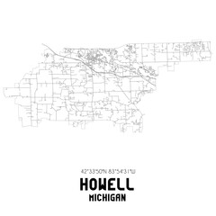 Howell Michigan. US street map with black and white lines.