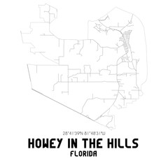 Howey In The Hills Florida. US street map with black and white lines.