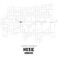Hoxie Kansas. US street map with black and white lines.