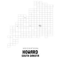 Howard South Dakota. US street map with black and white lines.