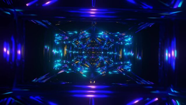 Digital technologic strobe Neon tunnel. Futuristic glow sci-fi VJ Loop. 3d render.
