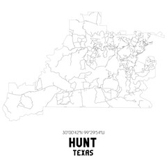 Hunt Texas. US street map with black and white lines.