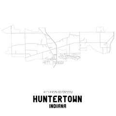 Huntertown Indiana. US street map with black and white lines.