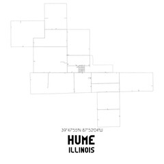 Hume Illinois. US street map with black and white lines.