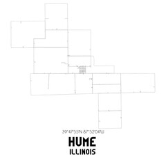 Hume Illinois. US street map with black and white lines.