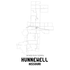 Hunnewell Missouri. US street map with black and white lines.