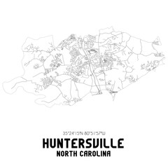 Huntersville North Carolina. US street map with black and white lines.
