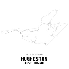 Hugheston West Virginia. US street map with black and white lines.