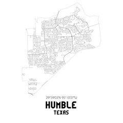 Humble Texas. US street map with black and white lines.