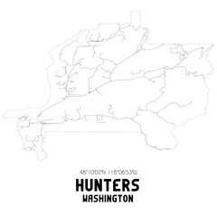 Hunters Washington. US street map with black and white lines.