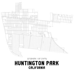 Huntington Park California. US street map with black and white lines.