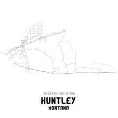 Huntley Montana. US street map with black and white lines.