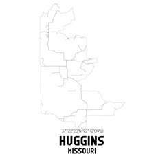 Huggins Missouri. US street map with black and white lines.