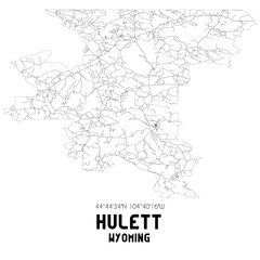 Hulett Wyoming. US street map with black and white lines.