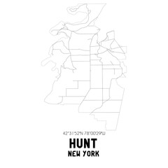 Hunt New York. US street map with black and white lines.