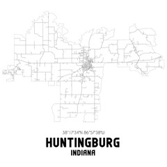 Huntingburg Indiana. US street map with black and white lines.