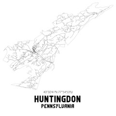 Huntingdon Pennsylvania. US street map with black and white lines.