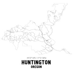 Huntington Oregon. US street map with black and white lines.