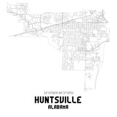 Huntsville Alabama. US street map with black and white lines.