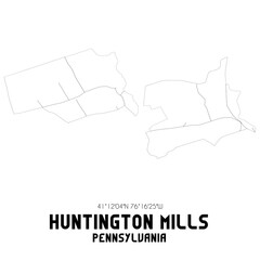 Huntington Mills Pennsylvania. US street map with black and white lines.