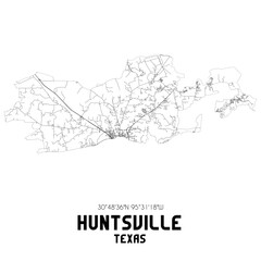 Huntsville Texas. US street map with black and white lines.