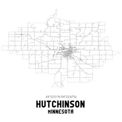 Hutchinson Minnesota. US street map with black and white lines.