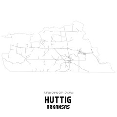 Huttig Arkansas. US street map with black and white lines.