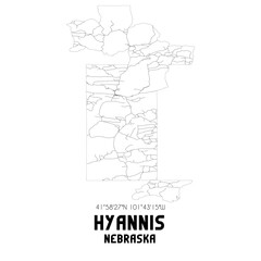 Hyannis Nebraska. US street map with black and white lines.