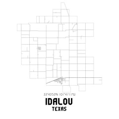 Idalou Texas. US street map with black and white lines.