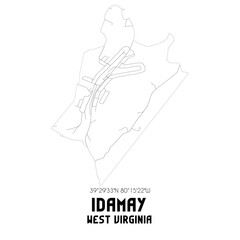 Idamay West Virginia. US street map with black and white lines.