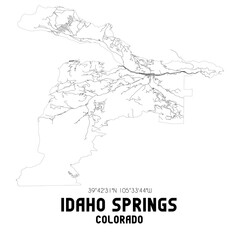 Idaho Springs Colorado. US street map with black and white lines.