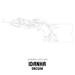 Idanha Oregon. US street map with black and white lines.