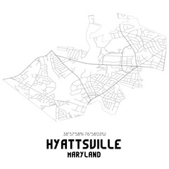 Fototapeta na wymiar Hyattsville Maryland. US street map with black and white lines.