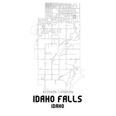 Idaho Falls Idaho. US street map with black and white lines.