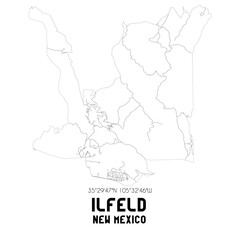 Ilfeld New Mexico. US street map with black and white lines.